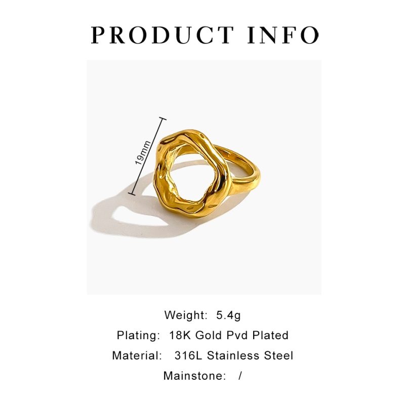 Peri'sbox Minimalism Anti-Tarnish Stainless Steel 18K Pvd Gold Plated Rings for Women Unique Design Fashion Holiday Jewelry Gift - Image 5