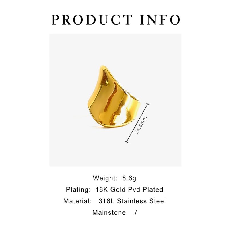Peri'sbox Minimalism Anti-Tarnish Stainless Steel 18K Pvd Gold Plated Rings for Women Unique Design Fashion Holiday Jewelry Gift - Image 6