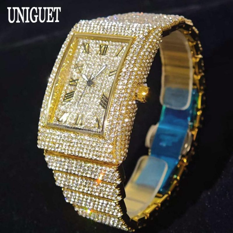 2025 Luxury Brand UNIGUET Quartz Diamond Watch For Men Fashion Hip Hop Full Diamond Bling Jewelry Wristwatches Man Dropshipping - Image 2