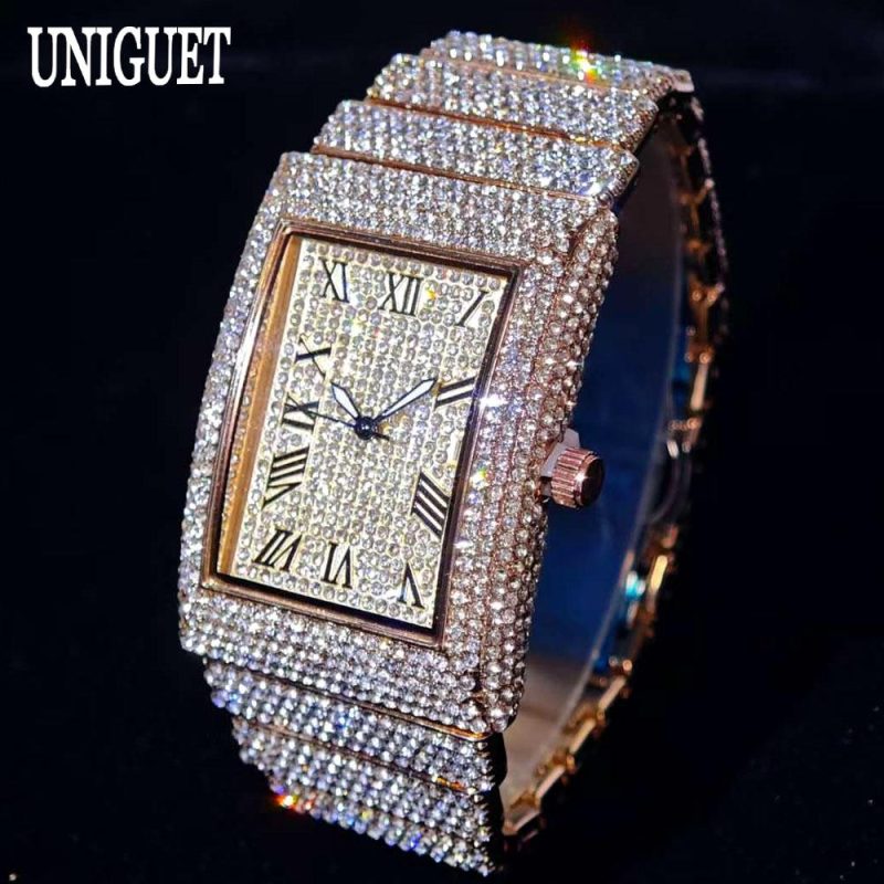 2025 Luxury Brand UNIGUET Quartz Diamond Watch For Men Fashion Hip Hop Full Diamond Bling Jewelry Wristwatches Man Dropshipping - Image 3