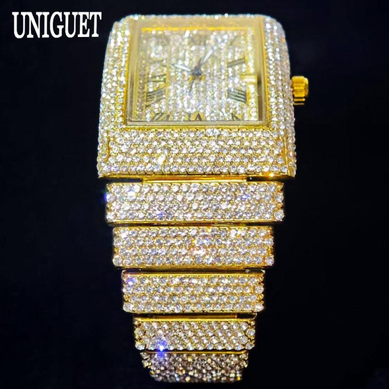 2025 Luxury Brand UNIGUET Quartz Diamond Watch For Men Fashion Hip Hop Full Diamond Bling Jewelry Wristwatches Man Dropshipping - Image 4