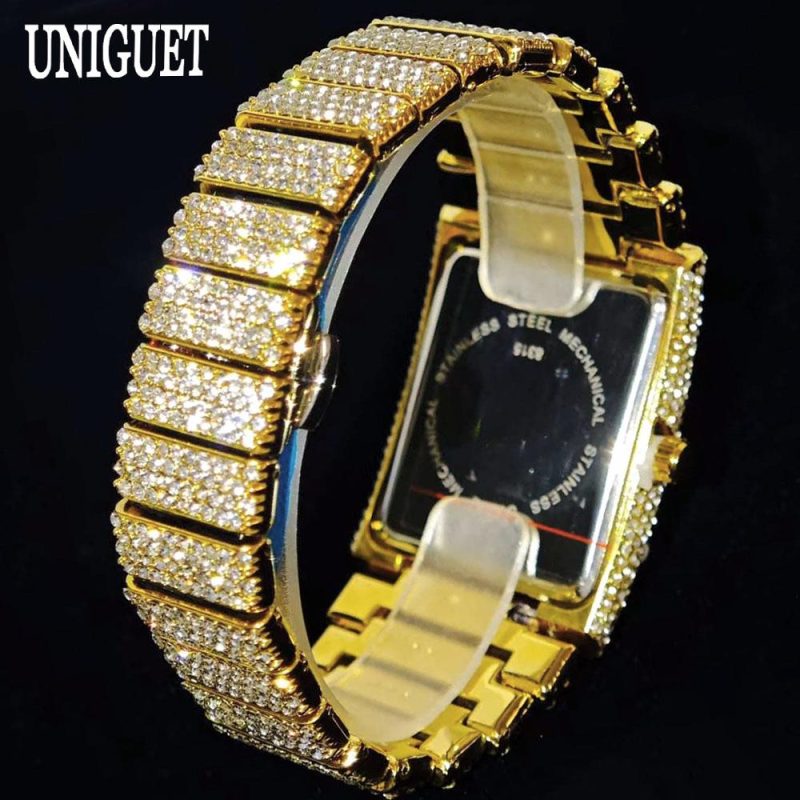 2025 Luxury Brand UNIGUET Quartz Diamond Watch For Men Fashion Hip Hop Full Diamond Bling Jewelry Wristwatches Man Dropshipping - Image 5