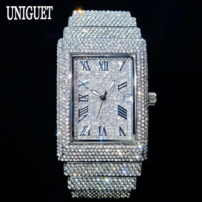 2025 Luxury Brand UNIGUET Quartz Diamond Watch For Men Fashion Hip Hop Full Diamond Bling Jewelry Wristwatches Man Dropshipping - Image 6