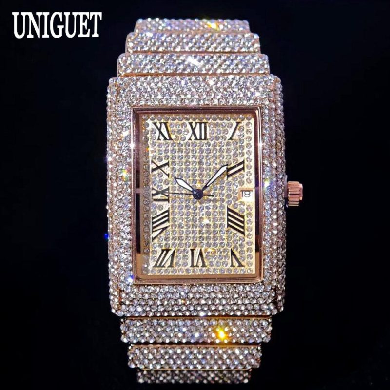 2025 Luxury Brand UNIGUET Quartz Diamond Watch For Men Fashion Hip Hop Full Diamond Bling Jewelry Wristwatches Man Dropshipping - Image 7