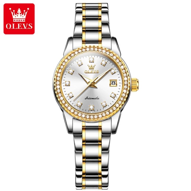 Olevs 7003 mechanical fashion watch stainless steel watchband round-dial wristwatch calendar luminous woman Watch Automatic - Image 8
