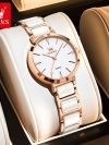 OLEVS 5877 Japan Quartz Movement Woman Watch Simple Elegant Luxury Rose Gold Ceramics Strap Waterproof Ladies Dress Wristwatch