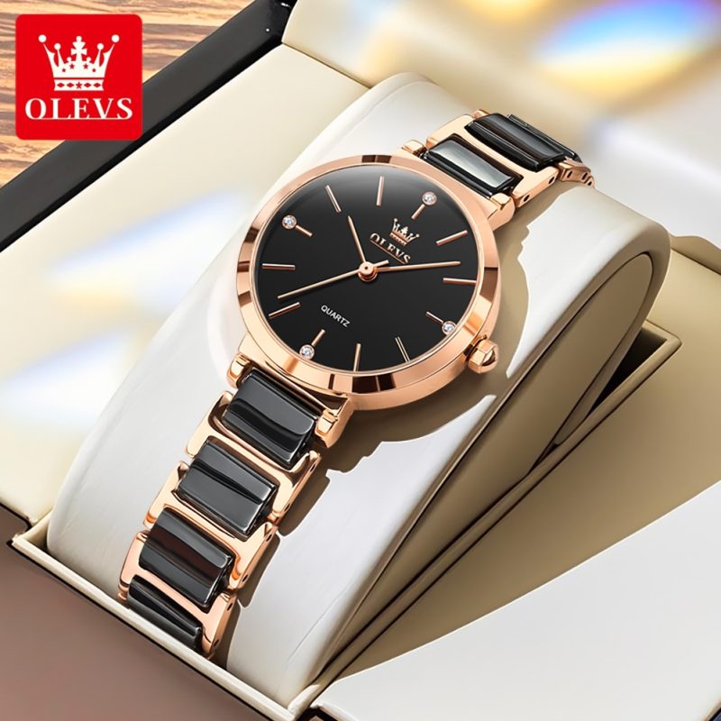 OLEVS 5877 Japan Quartz Movement Woman Watch Simple Elegant Luxury Rose Gold Ceramics Strap Waterproof Ladies Dress Wristwatch - Image 7