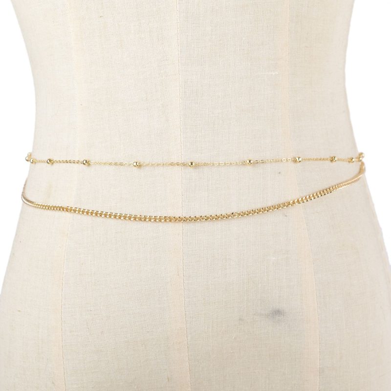Fashionable and Sexy Round Bead Chain Double Waist Chain Simple Metal Thick Chain Body Chain Women's Belly Waist Decoration - Image 4