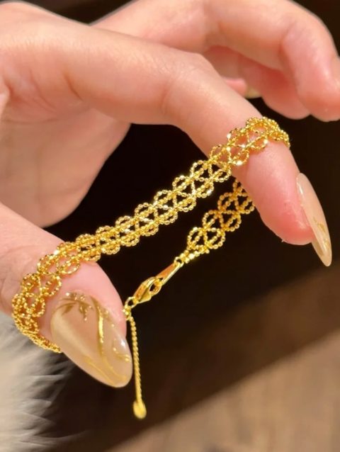Luxurious 9999 24K real gold ribbon corrugated lace bracelet niche versatile stacked hand jewelry