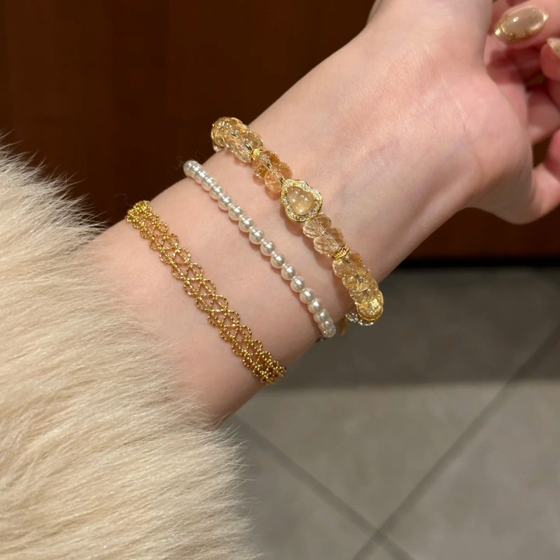 Luxurious 9999 24K real gold ribbon corrugated lace bracelet niche versatile stacked hand jewelry - Image 2