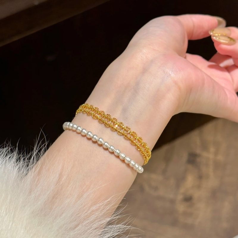 Luxurious 9999 24K real gold ribbon corrugated lace bracelet niche versatile stacked hand jewelry - Image 4