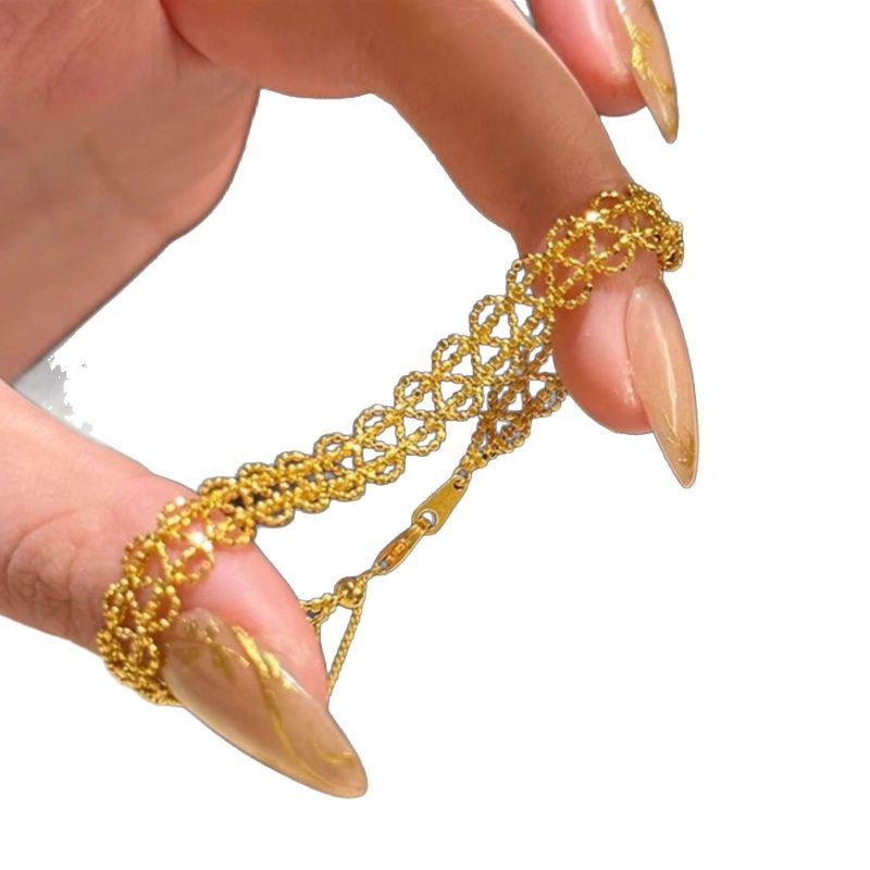 Luxurious 9999 24K real gold ribbon corrugated lace bracelet niche versatile stacked hand jewelry - Image 5