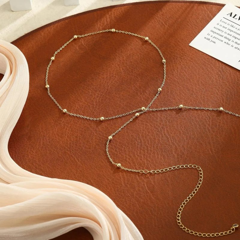 Adjustable Bikini Body Jewelry for Women, Waist Chains for Women Gold Plated Body Chains Satellite Beads Rope Belly Belt Chains