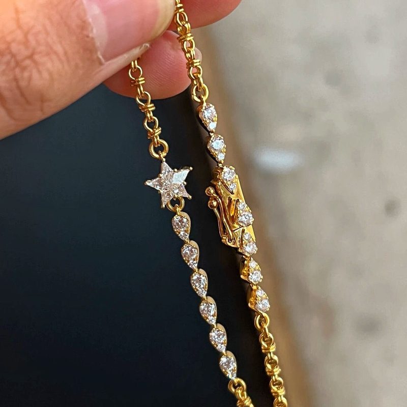 999 24K real gold star four-pointed star bracelet for women ins full diamond fashion versatile bracelet temperament hand jewelry