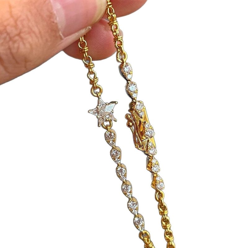 999 24K real gold star four-pointed star bracelet for women ins full diamond fashion versatile bracelet temperament hand jewelry - Image 4