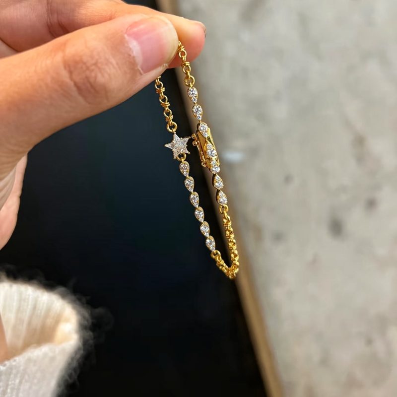 999 24K real gold star four-pointed star bracelet for women ins full diamond fashion versatile bracelet temperament hand jewelry - Image 6