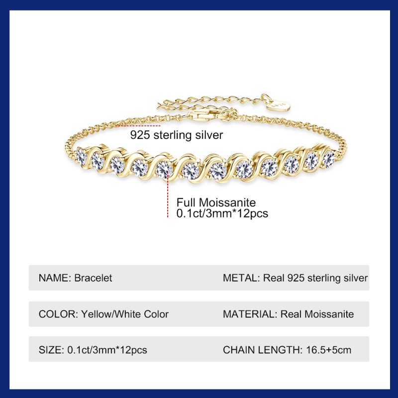 3MM Full Moissanite Bracelets With Certificate 925 Sterling Silver Adjustable Chain Bracelet for Women Plated 18k Jewelry Gift - Image 2