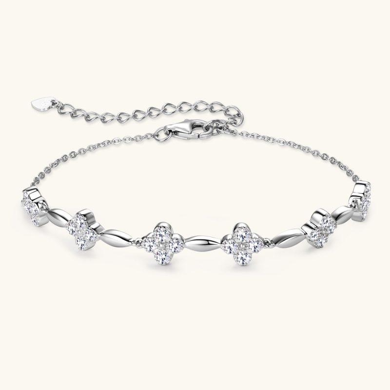 Sweetrain 925 Sterling Silver Flower Clover Moissanite Bracelet for Women 18k Gold Plated Fine Jewelry Gift GRA Certified - Image 5