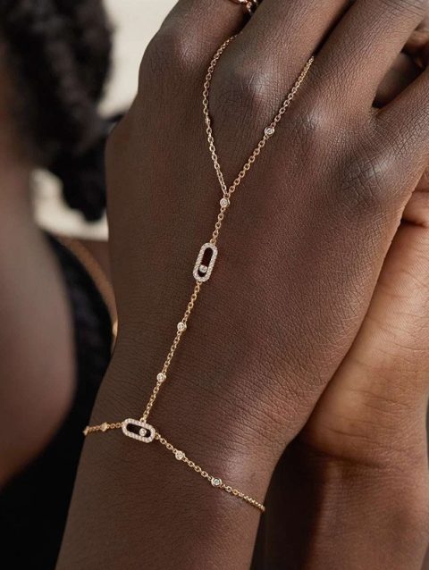 Moon CrHand Chain Bracelet Ring Gold Plated Handmade Chains Connecting Jewelry for Women Trendy Gift