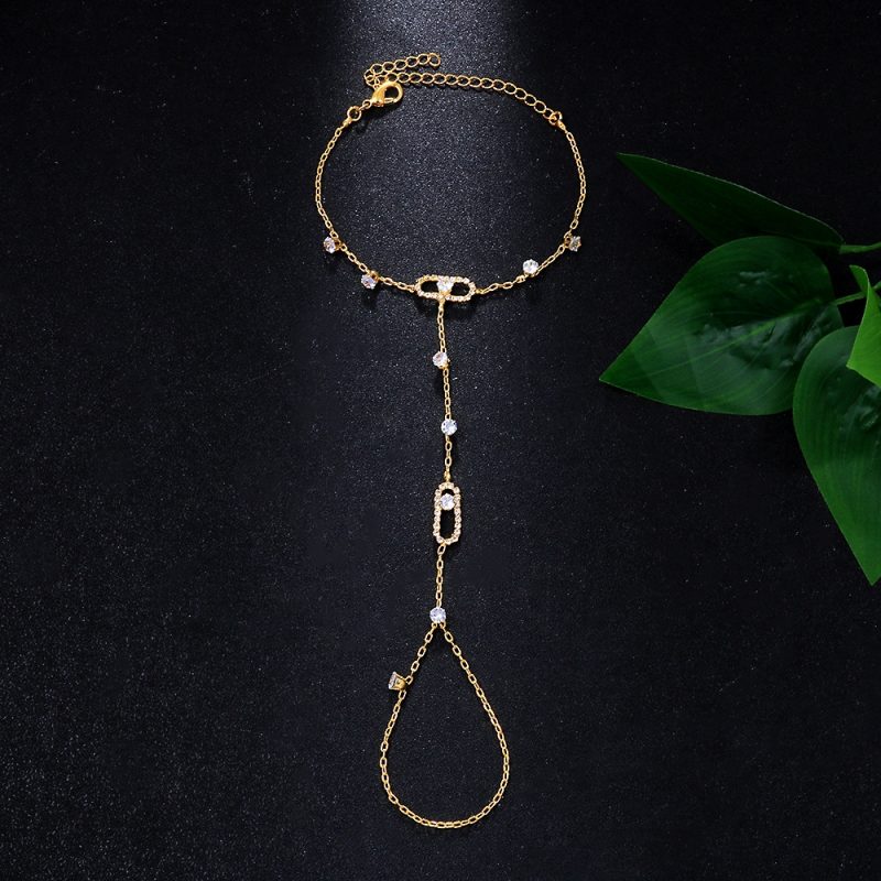 Moon CrHand Chain Bracelet Ring Gold Plated Handmade Chains Connecting Jewelry for Women Trendy Gift - Image 3