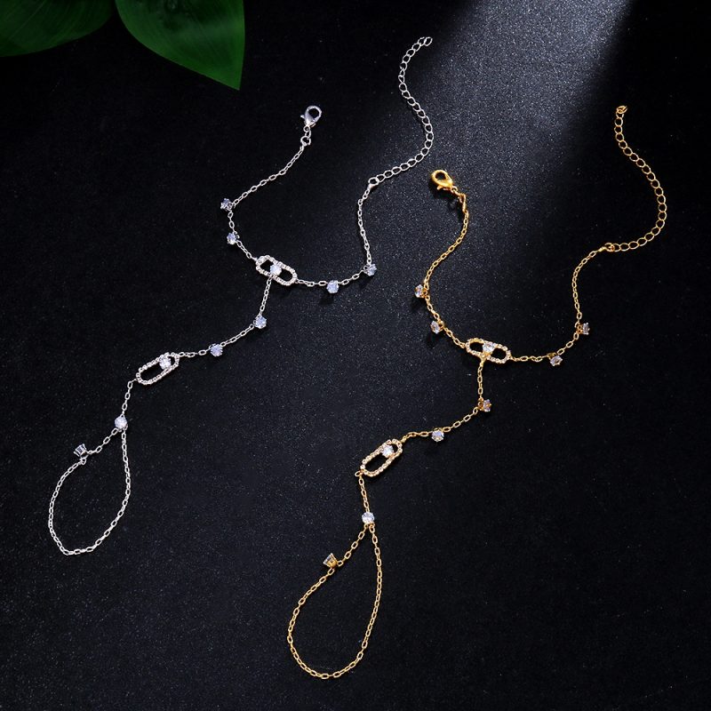 Moon CrHand Chain Bracelet Ring Gold Plated Handmade Chains Connecting Jewelry for Women Trendy Gift - Image 4