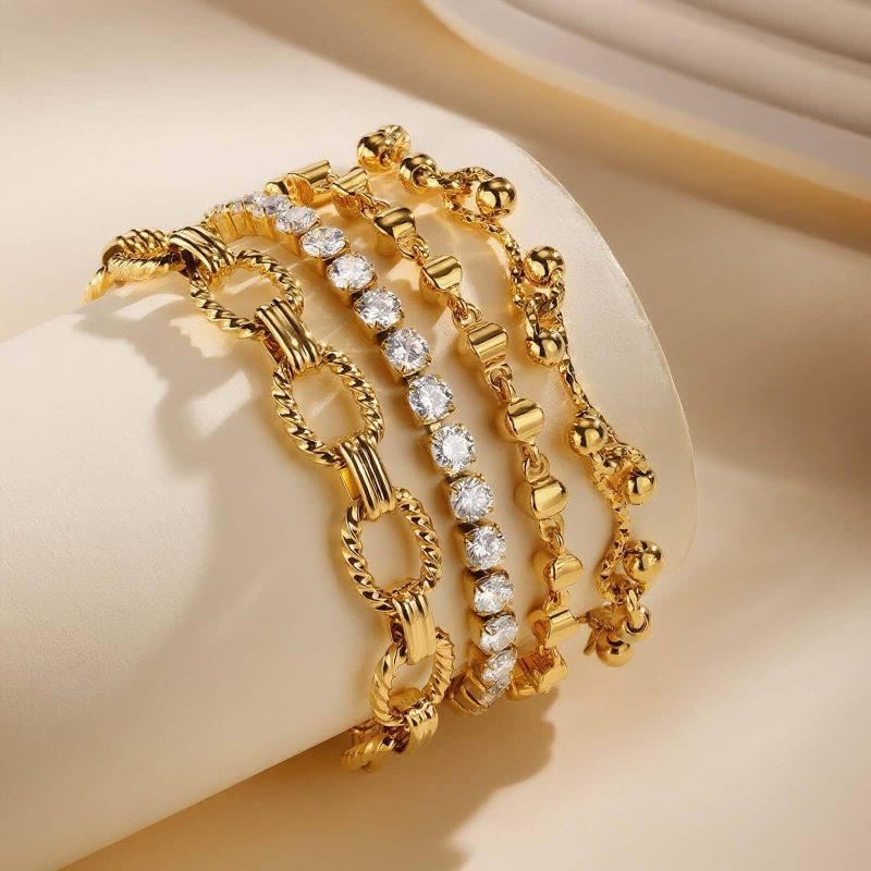 Vnox Classic Versatile Gold Plated Bracelet For Women, Stainless Steel Adjustable Chain, Fashion Brand Jewelry Crystal Bangles