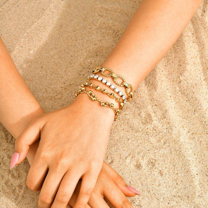 Vnox Classic Versatile Gold Plated Bracelet For Women, Stainless Steel Adjustable Chain, Fashion Brand Jewelry Crystal Bangles - Image 3