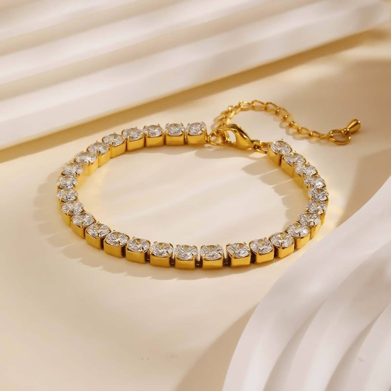 Vnox Classic Versatile Gold Plated Bracelet For Women, Stainless Steel Adjustable Chain, Fashion Brand Jewelry Crystal Bangles - Image 4