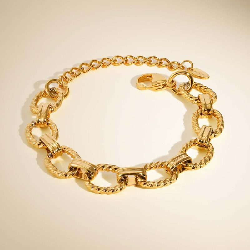 Vnox Classic Versatile Gold Plated Bracelet For Women, Stainless Steel Adjustable Chain, Fashion Brand Jewelry Crystal Bangles - Image 7