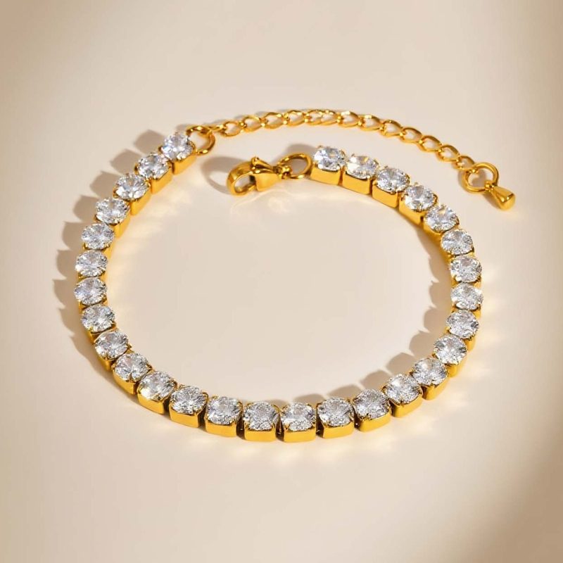 Vnox Classic Versatile Gold Plated Bracelet For Women, Stainless Steel Adjustable Chain, Fashion Brand Jewelry Crystal Bangles - Image 10