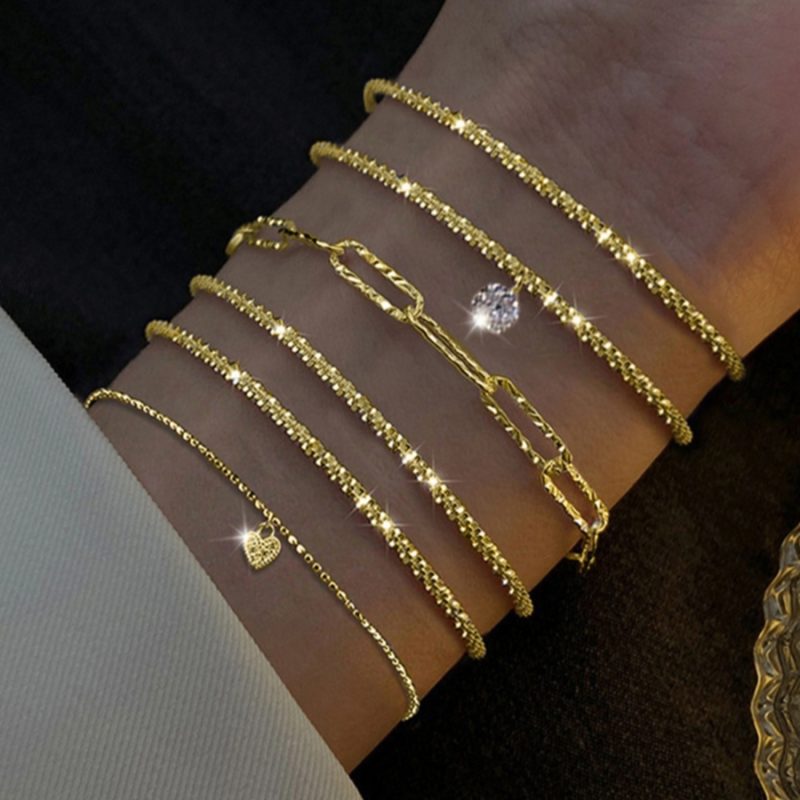 6Pcs 925 Sterling Silver Rhinestone Bracelets for Women Girls Luxury Korean Sparkling Starry Sky Charm Bracelets Party Jewelry - Image 2