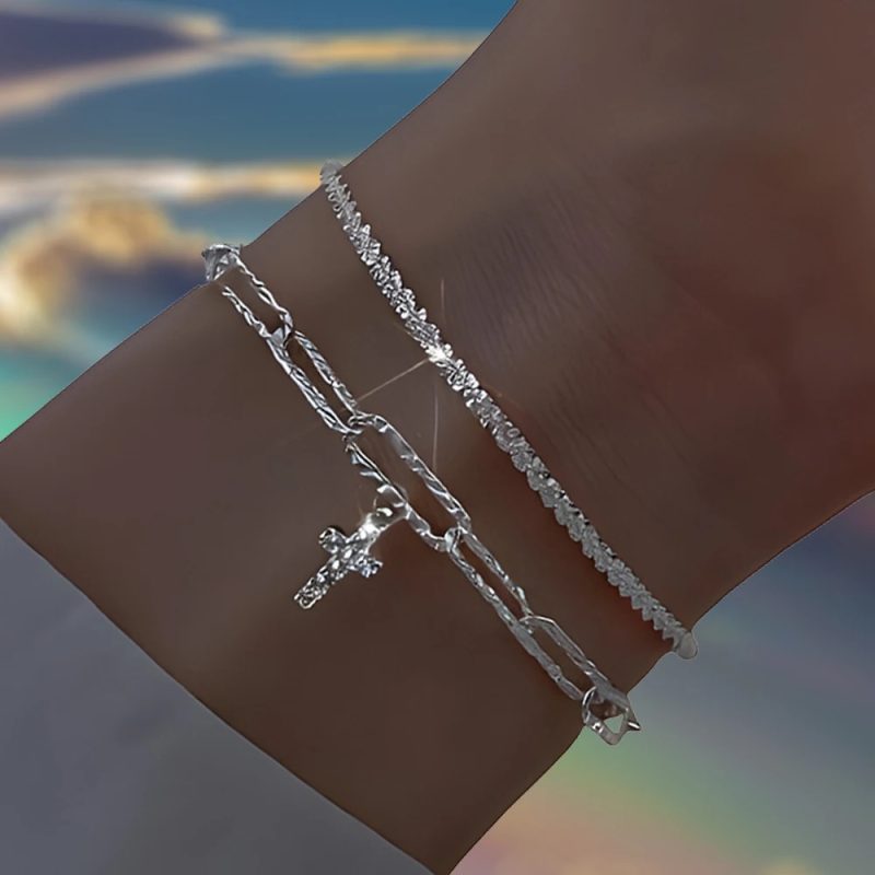 6Pcs 925 Sterling Silver Rhinestone Bracelets for Women Girls Luxury Korean Sparkling Starry Sky Charm Bracelets Party Jewelry - Image 4