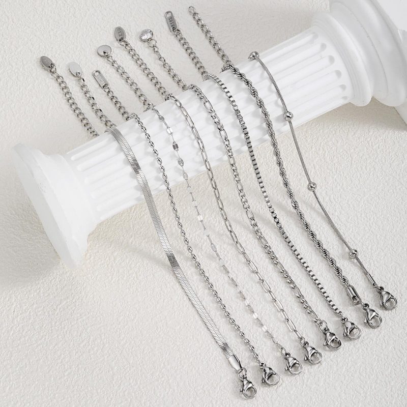 Women Chain Bracelet Silver Color, Stainless Steel Link Stackable Bracelets, Layered Fashion Accessories Gifts - Image 2