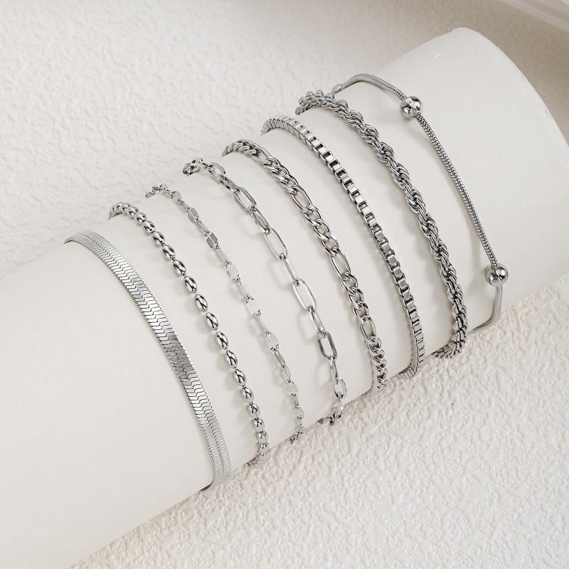 Women Chain Bracelet Silver Color, Stainless Steel Link Stackable Bracelets, Layered Fashion Accessories Gifts - Image 3