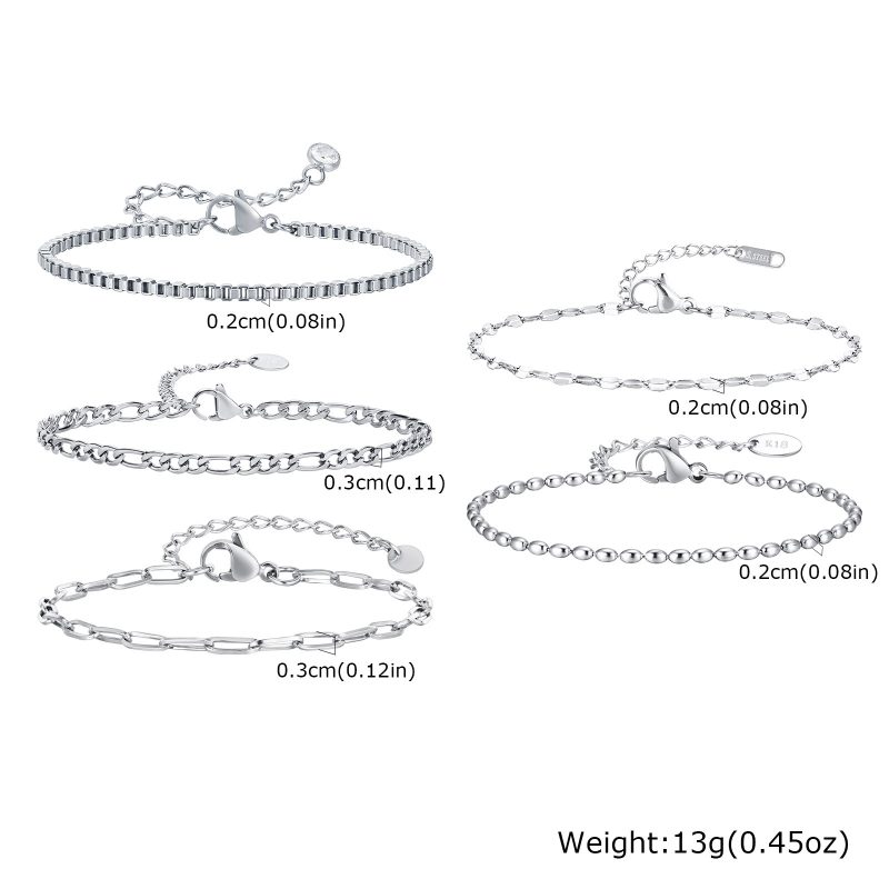 Women Chain Bracelet Silver Color, Stainless Steel Link Stackable Bracelets, Layered Fashion Accessories Gifts - Image 5