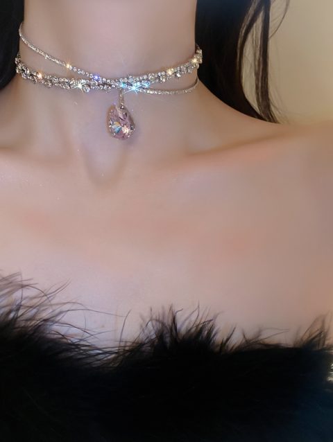 Luxury Crystal Choker Necklace for Women Water Drop Pendant Necklace 2023 Trend Weddings Jewelry Party Gifts