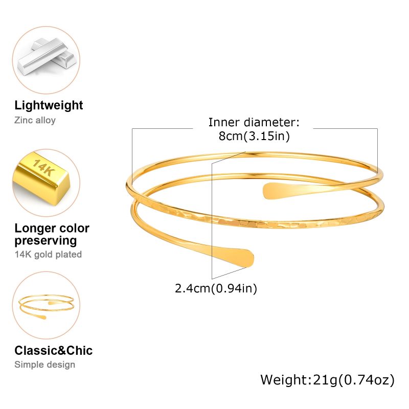Upper Arm Cuff Bracelet for Women, Minimalist Gold Plated Armband Statement Party Armlets Jewelry - Image 6