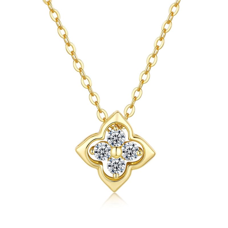 Luxury 100% Real 18k Gold Women's Transporter Lucky Grass Pendant Moissanite Diamond Necklace - Image 5