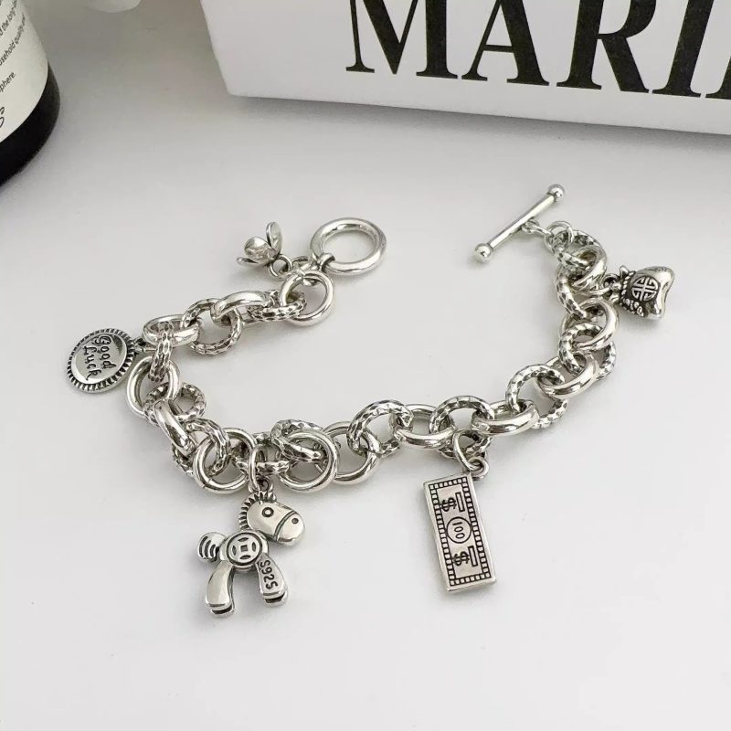 925 Sterling Silver Bracelet Geometric Cube Circle Punk Asymmetric Beaded For Woman Girl Fashion Jewelry Gift Dropship Wholesale - Image 17