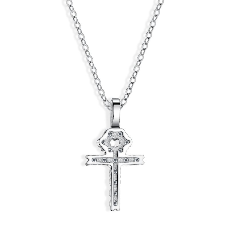 18K Real Platinum PT950 Necklace VVS Diamond French High-end Design Women's Cross Moissanite Square Full Diamond Clavicle Chain - Image 3