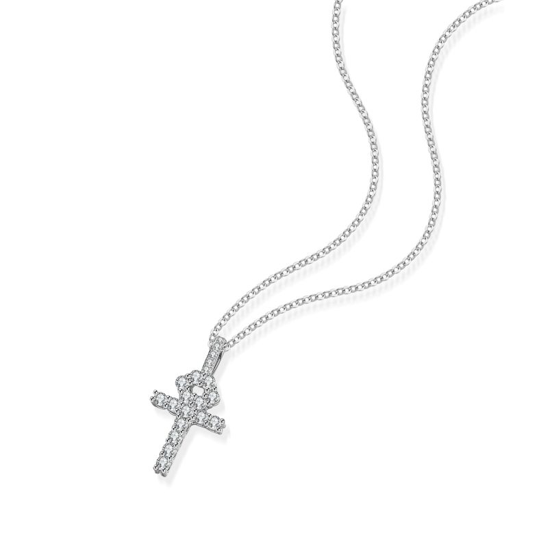 18K Real Platinum PT950 Necklace VVS Diamond French High-end Design Women's Cross Moissanite Square Full Diamond Clavicle Chain - Image 4