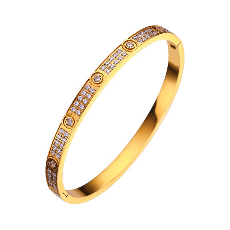 2023 New Design Gold Color Zircon And Cross Nut Nail Bracelet Gold & Bangle For Woman Stainless Steel Screw Brand Jewelry - Image 12