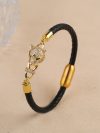 Bully Animal Style Leopard Head Braided Leather Rope Bracelet Fashion for Man Woman Stainless Steel Zirconia Jewelry Daily Wear