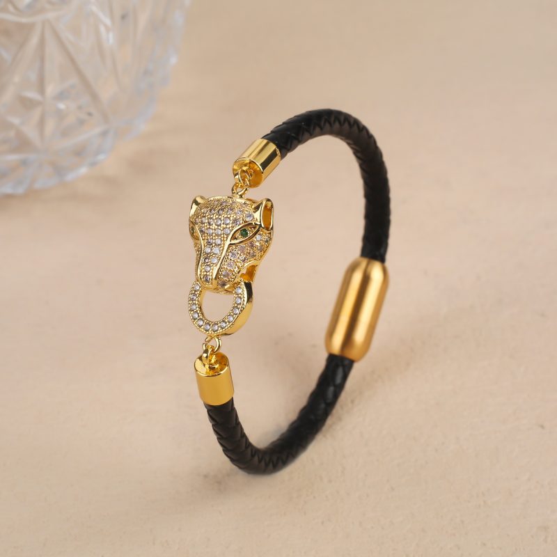 Bully Animal Style Leopard Head Braided Leather Rope Bracelet Fashion for Man Woman Stainless Steel Zirconia Jewelry Daily Wear - Image 2