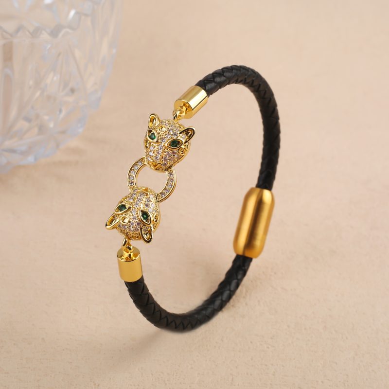 Bully Animal Style Leopard Head Braided Leather Rope Bracelet Fashion for Man Woman Stainless Steel Zirconia Jewelry Daily Wear - Image 3
