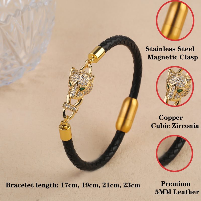 Bully Animal Style Leopard Head Braided Leather Rope Bracelet Fashion for Man Woman Stainless Steel Zirconia Jewelry Daily Wear - Image 4