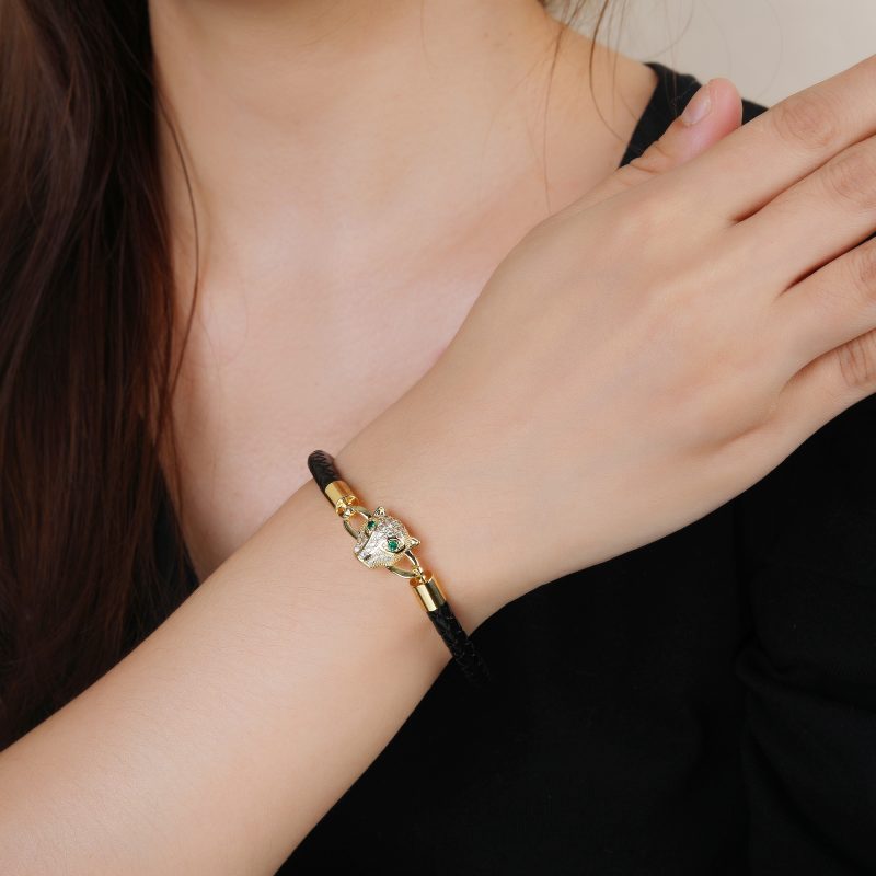 Bully Animal Style Leopard Head Braided Leather Rope Bracelet Fashion for Man Woman Stainless Steel Zirconia Jewelry Daily Wear - Image 5