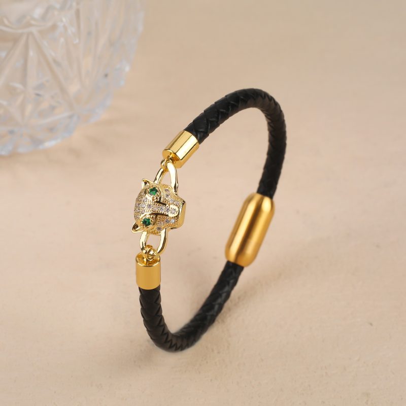 Bully Animal Style Leopard Head Braided Leather Rope Bracelet Fashion for Man Woman Stainless Steel Zirconia Jewelry Daily Wear - Image 7