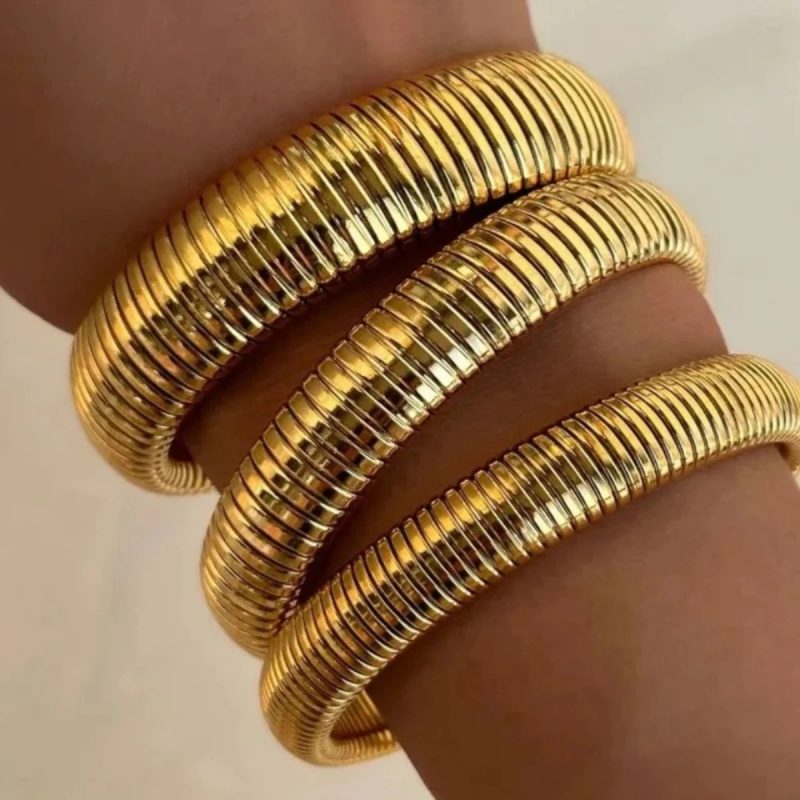 Stainless Steel Texture Flex Snake Chain Cuff Bracelet 18k Gold Plated Wide Bracelet Bangle Fashion Jewelry Women Gifts - Image 3