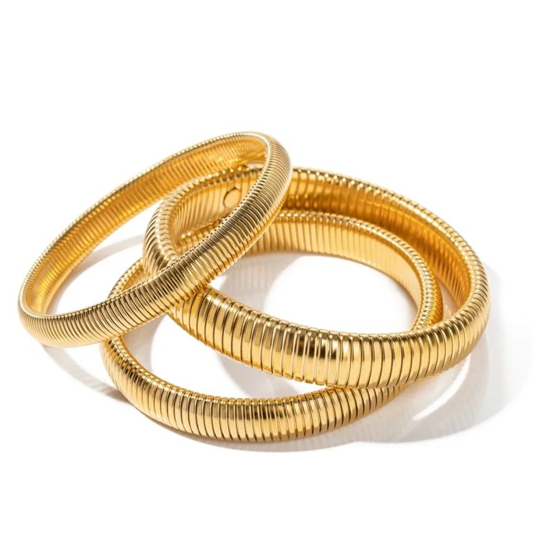 Stainless Steel Texture Flex Snake Chain Cuff Bracelet 18k Gold Plated Wide Bracelet Bangle Fashion Jewelry Women Gifts - Image 5